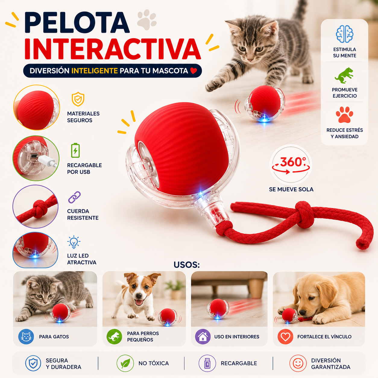 Pelota Interactiva Inteligente Para Mascota